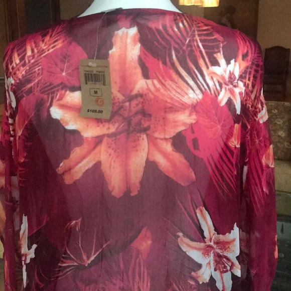 💕Lucky brand. Deep Raspberry Floral , Sheer Maxi cover-up/ long tunic ! 🌸🌷🦋 - Picture 7 of 9